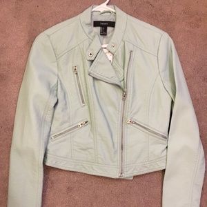 SOLD Mint Green Faux Leather Moto Jacket F21